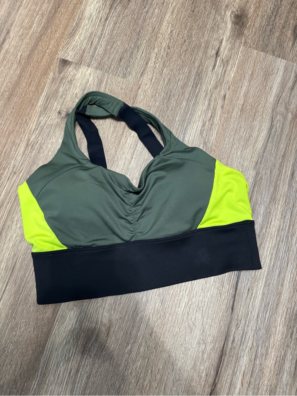 Handful - Olive Green and Neon Yellow Sports Bra with Black Band